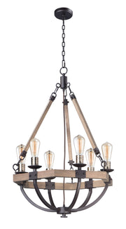 Lodge 6 Light Chandelier in Weathered Oak / Bronze
