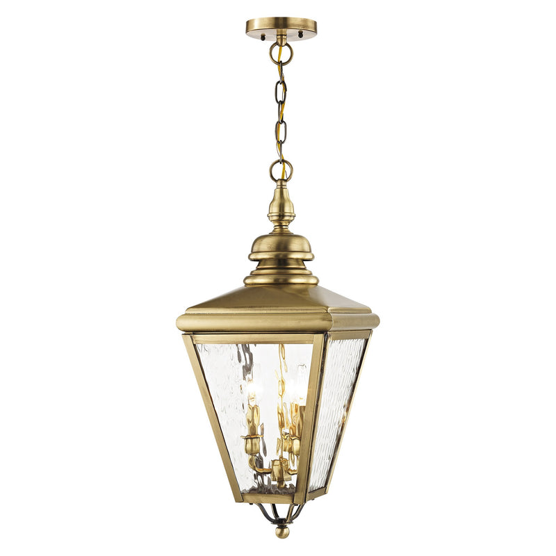 Cambridge 3-Light Large Outdoor Pendant Lantern in Antique Brass