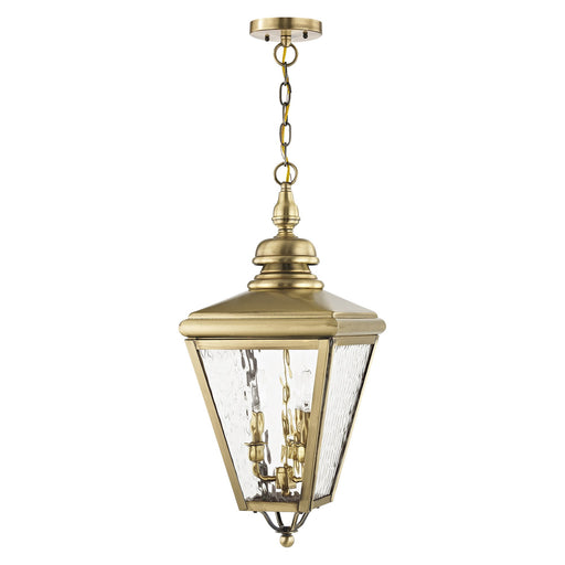 Cambridge 3-Light Large Outdoor Pendant Lantern in Antique Brass