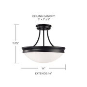 Hansen 3-Light Semi-Flush Mount in Matte Black