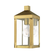 Nyack Mini Outdoor Wall Lantern in Antique Brass with Polished Chrome Stainless Steel Reflector
