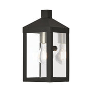 Nyack Mini Outdoor Wall Lantern in Black with Brushed Nickel Finish Cluster and Polished Chrome Stainless Steel Reflector