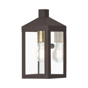 Nyack Mini Outdoor Wall Lantern in Bronze with Antique Brass Finish Cluster and Polished Chrome Stainless Steel Reflector