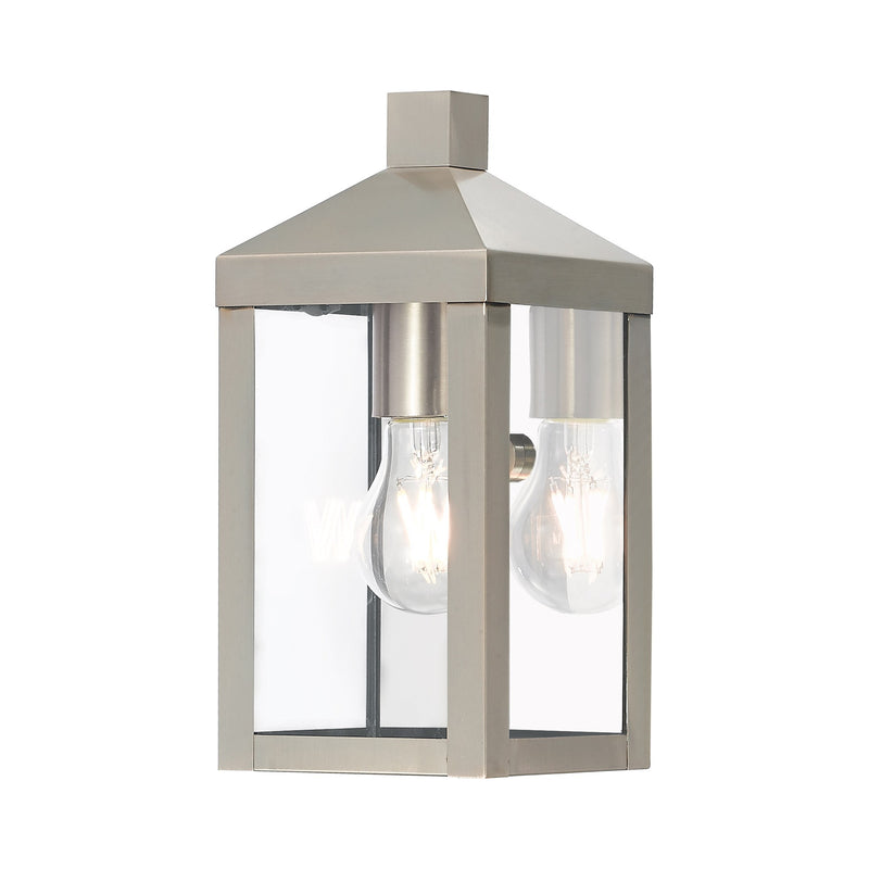 Nyack Mini Outdoor Wall Lantern in Brushed Nickel with Polished Chrome Stainless Steel Reflector