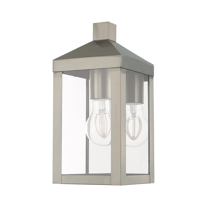 Nyack Mini Outdoor Wall Lantern in Brushed Nickel with Polished Chrome Stainless Steel Reflector
