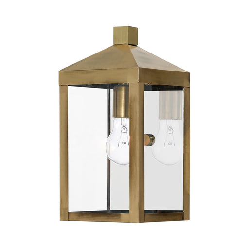 Nyack Small Outdoor Wall Lantern in Antique Brass with Polished Chrome Stainless Steel Reflector