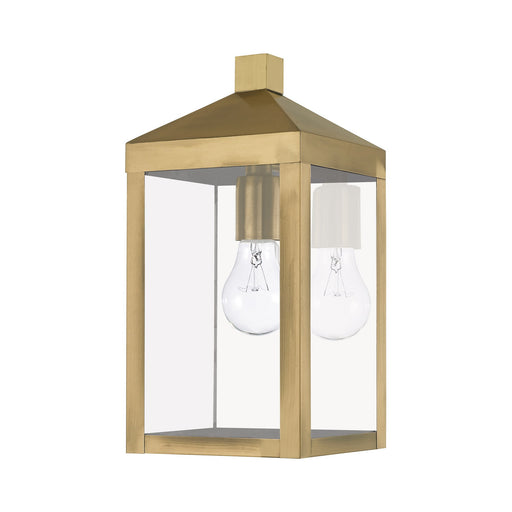 Nyack Small Outdoor Wall Lantern in Antique Brass with Polished Chrome Stainless Steel Reflector
