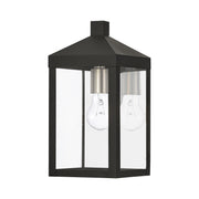 Nyack Small Outdoor Wall Lantern in Black with Brushed Nickel Finish Cluster and Polished Chrome Stainless Steel Reflector