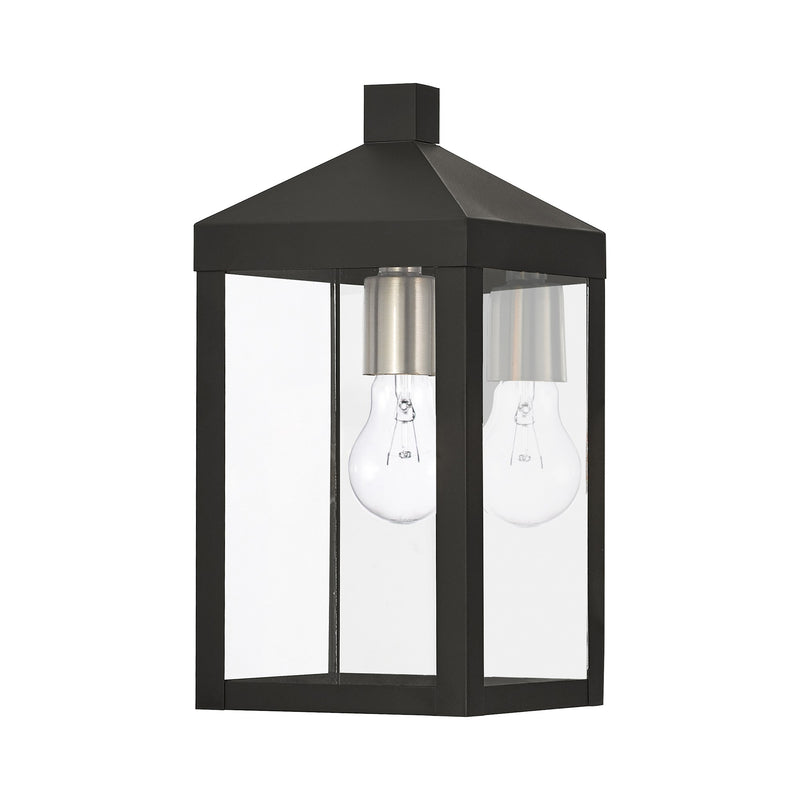 Nyack Small Outdoor Wall Lantern in Black with Brushed Nickel Finish Cluster and Polished Chrome Stainless Steel Reflector