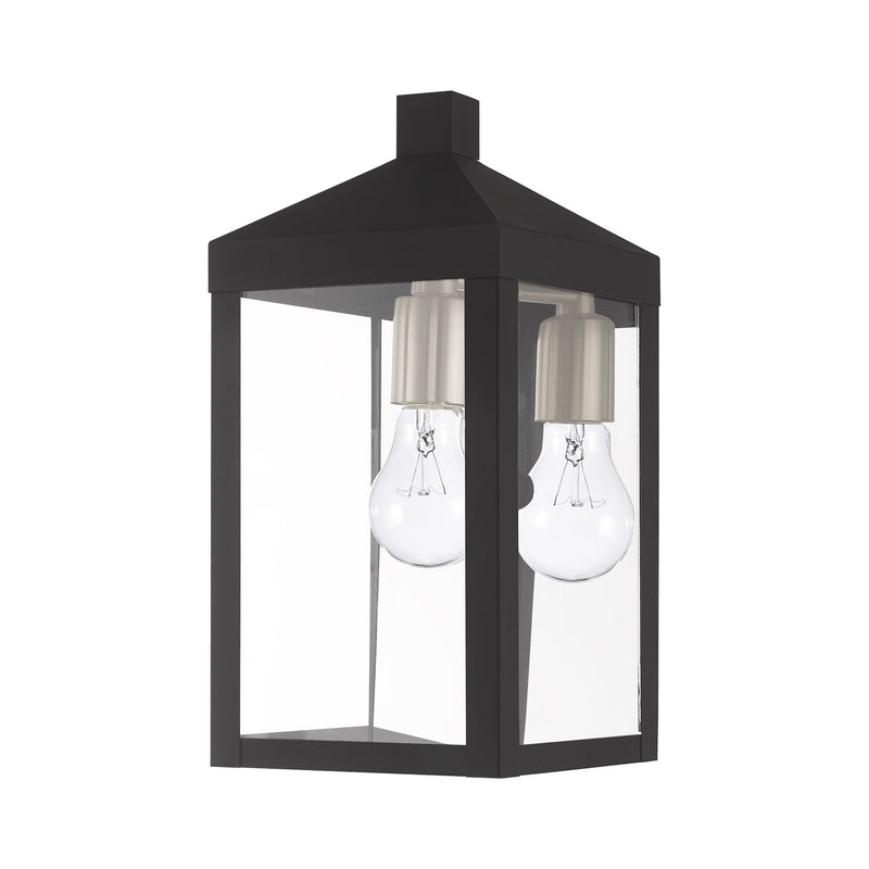 Nyack Small Outdoor Wall Lantern in Black with Brushed Nickel Finish Cluster and Polished Chrome Stainless Steel Reflector