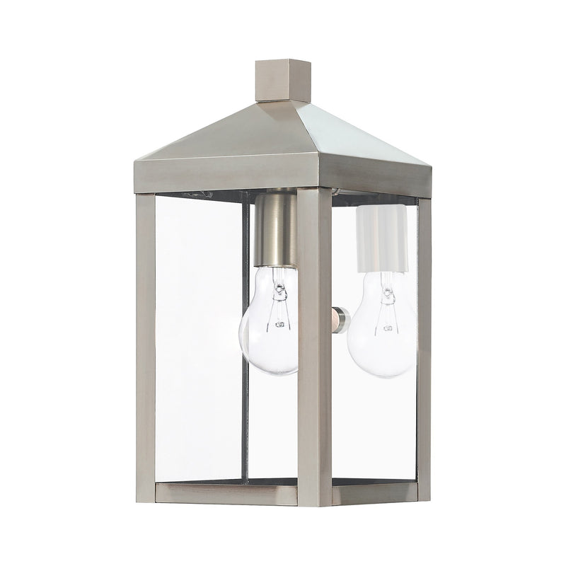 Nyack Small Outdoor Wall Lantern in Brushed Nickel with Polished Chrome Stainless Steel Reflector