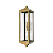 Nyack 2-Light Tall Outdoor Wall Lantern in Antique Brass with Polished Chrome Stainless Steel Reflector