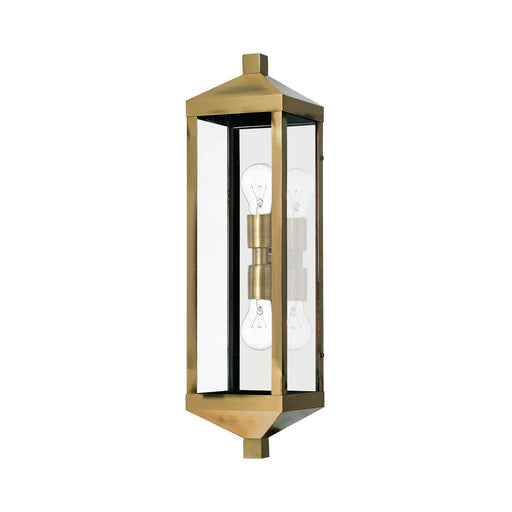 Nyack 2-Light Tall Outdoor Wall Lantern in Antique Brass with Polished Chrome Stainless Steel Reflector