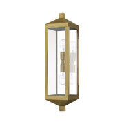 Nyack 2-Light Tall Outdoor Wall Lantern in Antique Brass with Polished Chrome Stainless Steel Reflector