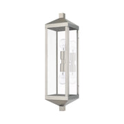 Nyack 2-Light Tall Outdoor Wall Lantern in Brushed Nickel with Polished Chrome Stainless Steel Reflector