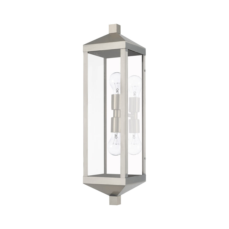 Nyack 2-Light Tall Outdoor Wall Lantern in Brushed Nickel with Polished Chrome Stainless Steel Reflector