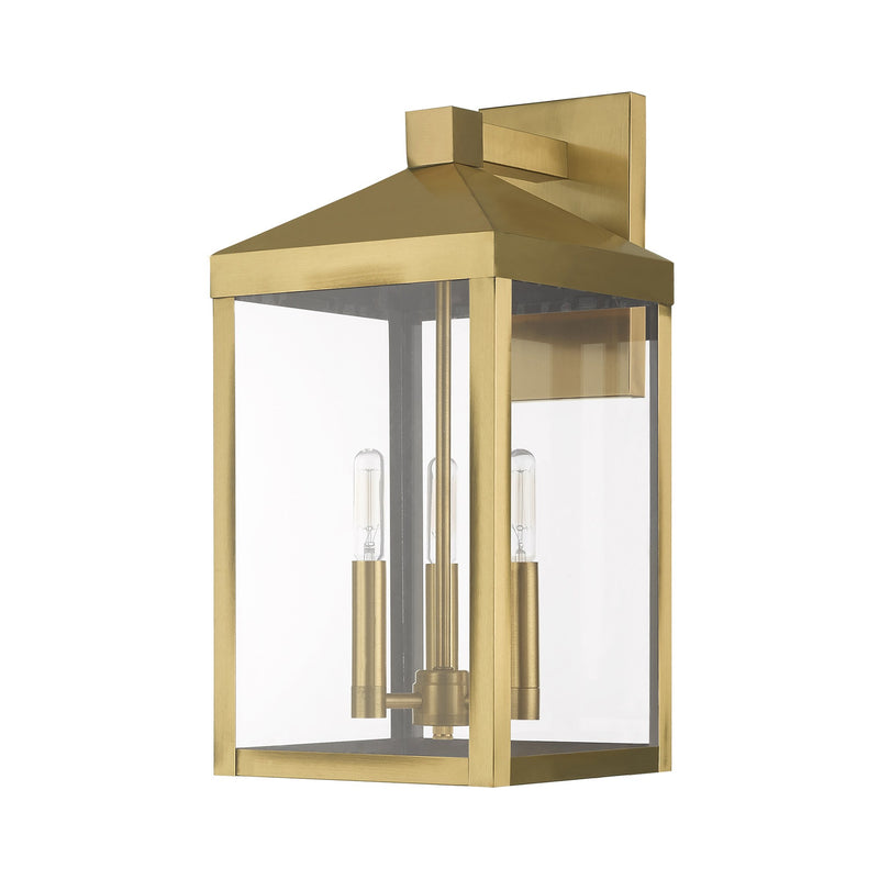Nyack 3-Light Medium Outdoor Wall Lantern in Antique Brass
