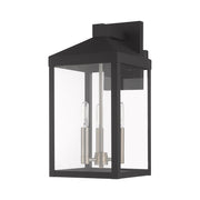 Nyack 3-Light Medium Outdoor Wall Lantern in Black with Brushed Nickel Finish Cluster