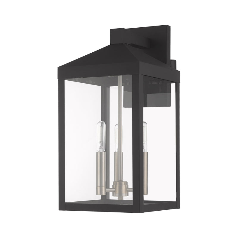 Nyack 3-Light Medium Outdoor Wall Lantern in Black with Brushed Nickel Finish Cluster