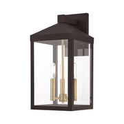 Nyack 3-Light Medium Outdoor Wall Lantern in Bronze with Antique Brass Cluster