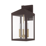 Nyack 3-Light Medium Outdoor Wall Lantern in Bronze with Antique Brass Cluster
