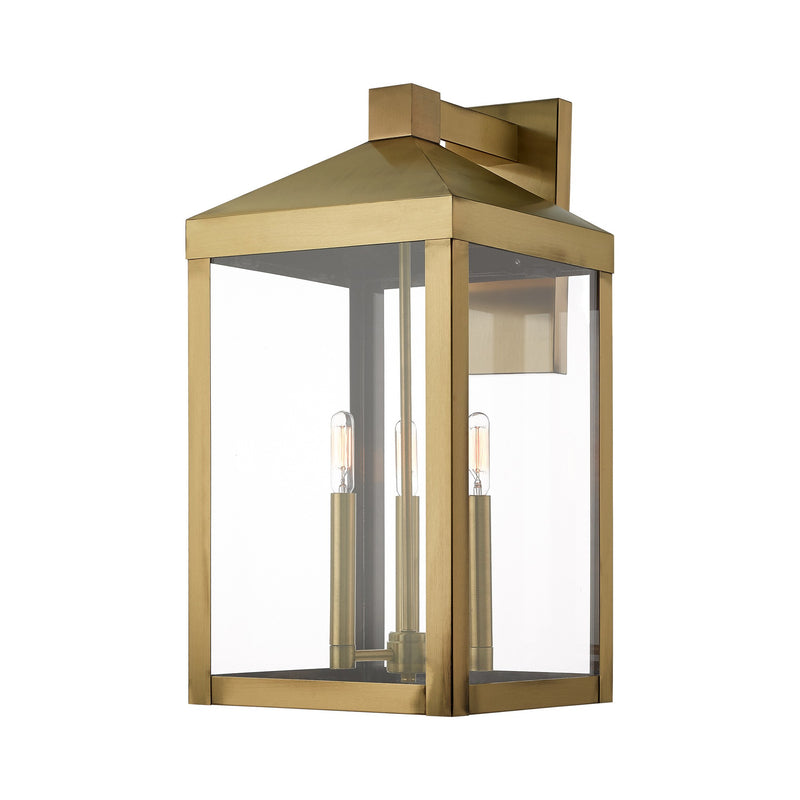 Nyack 3-Light Large Outdoor Wall Lantern in Antique Brass