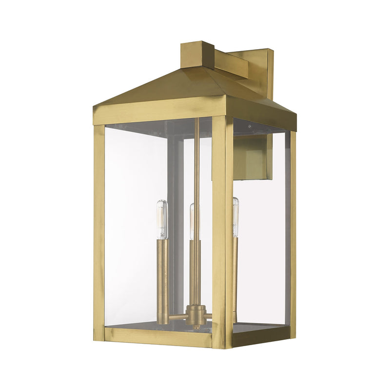 Nyack 3-Light Large Outdoor Wall Lantern in Antique Brass