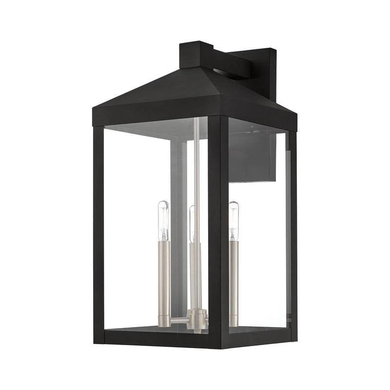 Nyack 3-Light Large Outdoor Wall Lantern in Black with Brushed Nickel Finish Cluster