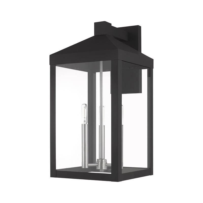 Nyack 3-Light Large Outdoor Wall Lantern in Black with Brushed Nickel Finish Cluster