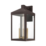 Nyack 3-Light Large Outdoor Wall Lantern in Bronze with Antique Brass Cluster