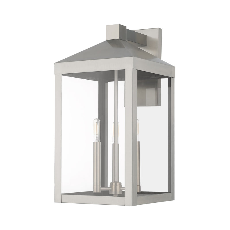 Nyack 3-Light Large Outdoor Wall Lantern in Brushed Nickel
