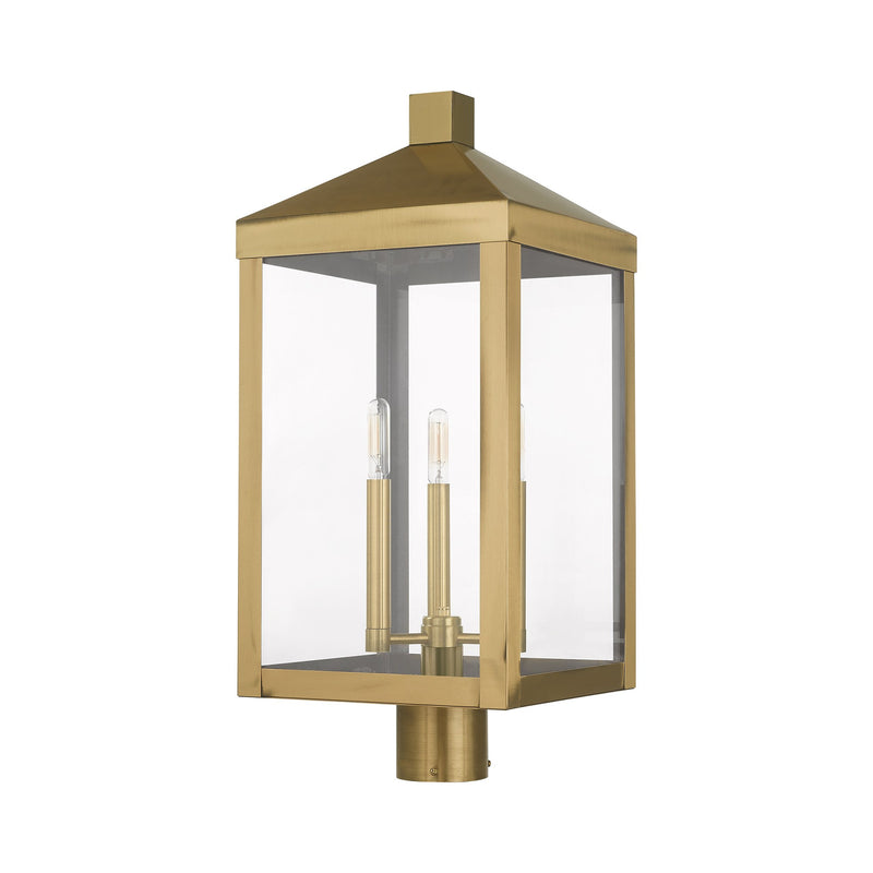 Nyack 3-Light Large Outdoor Post Light in Antique Brass
