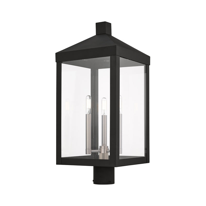 Nyack 3-Light Large Outdoor Post Light in Black with Brushed Nickel Finish Cluster