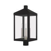 Nyack 3-Light Large Outdoor Post Light in Black with Brushed Nickel Finish Cluster