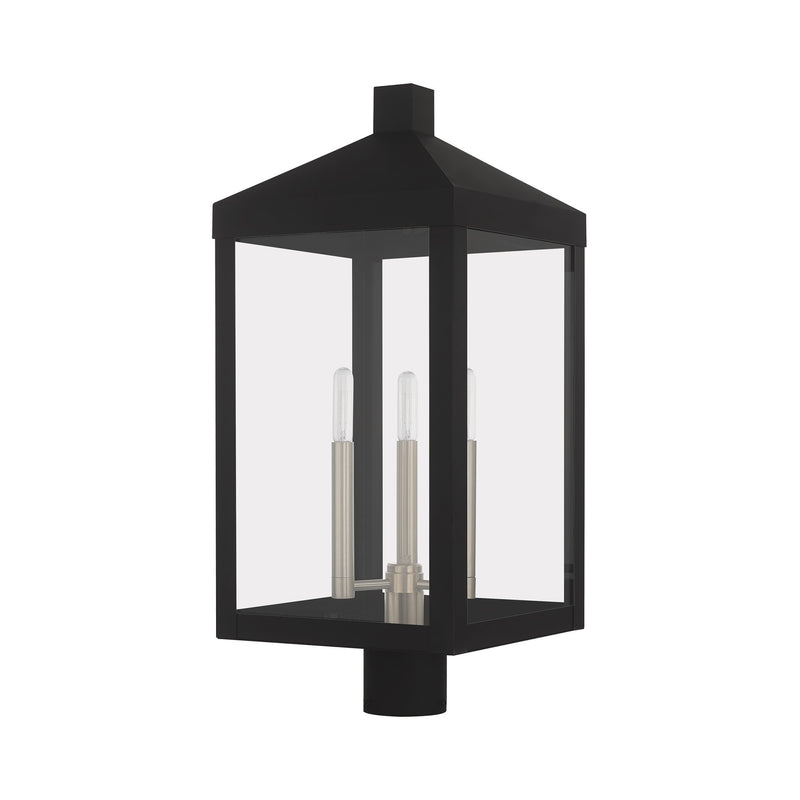 Nyack 3-Light Large Outdoor Post Light in Black with Brushed Nickel Finish Cluster