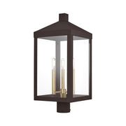 Nyack 3-Light Large Outdoor Post Light in Bronze with Antique Brass Finish Cluster