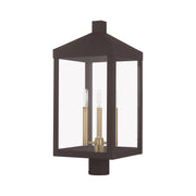 Nyack 3-Light Large Outdoor Post Light in Bronze with Antique Brass Finish Cluster