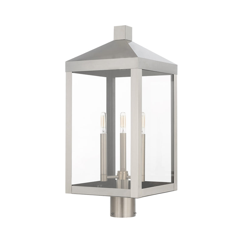 Nyack 3-Light Large Outdoor Post Light in Brushed Nickel