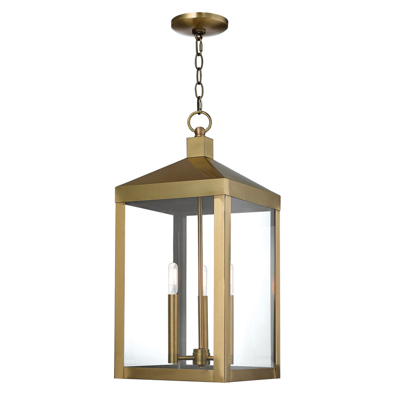 Nyack 3-Light Large Outdoor Pendant Lantern in Antique Brass