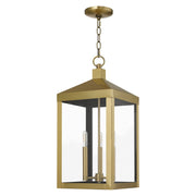 Nyack 3-Light Large Outdoor Pendant Lantern in Antique Brass