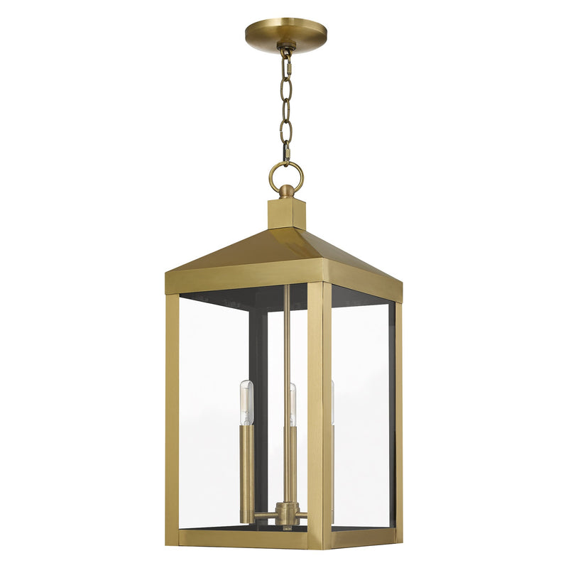 Nyack 3-Light Large Outdoor Pendant Lantern in Antique Brass
