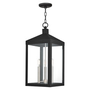 Nyack 3-Light Large Outdoor Pendant Lantern in Black with Brushed Nickel Finish Cluster