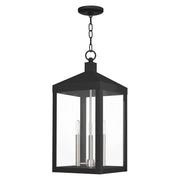 Nyack 3-Light Large Outdoor Pendant Lantern in Black with Brushed Nickel Finish Cluster