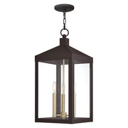 Nyack 3-Light Large Outdoor Pendant Lantern in Bronze with Antique Brass Finish Cluster