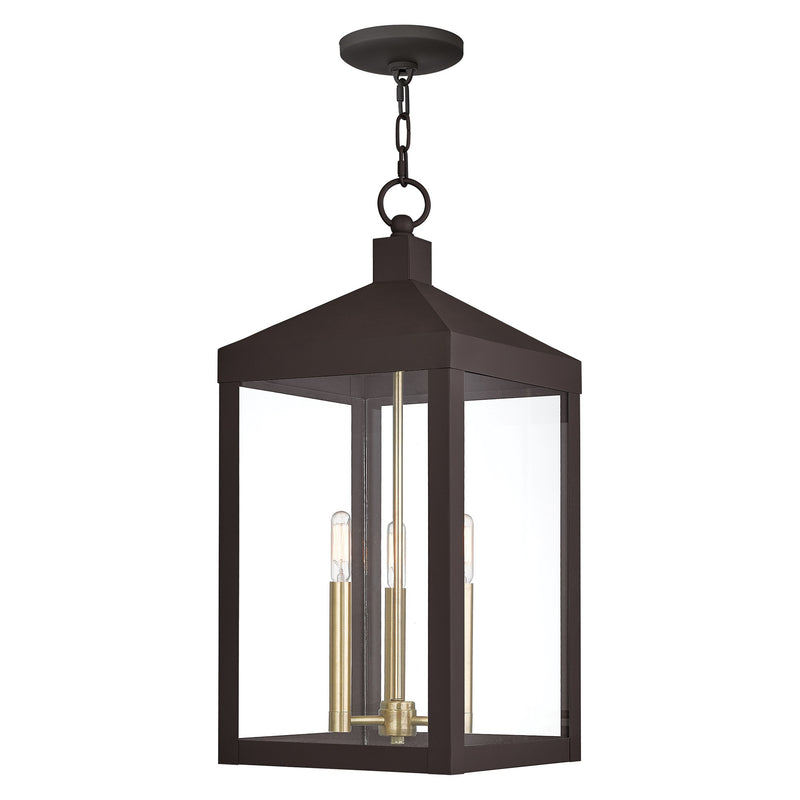 Nyack 3-Light Large Outdoor Pendant Lantern in Bronze with Antique Brass Finish Cluster