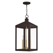 Nyack 3-Light Large Outdoor Pendant Lantern in Bronze with Antique Brass Finish Cluster