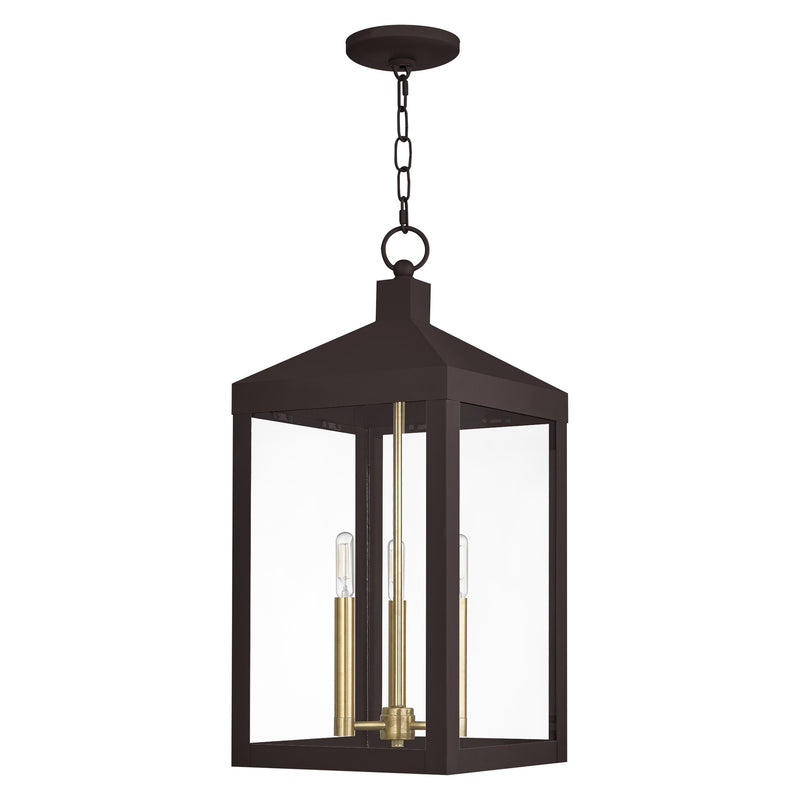 Nyack 3-Light Large Outdoor Pendant Lantern in Bronze with Antique Brass Finish Cluster