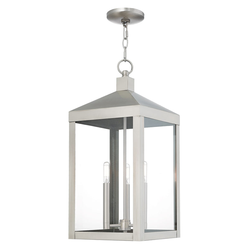 Nyack 3-Light Large Outdoor Pendant Lantern in Brushed Nickel