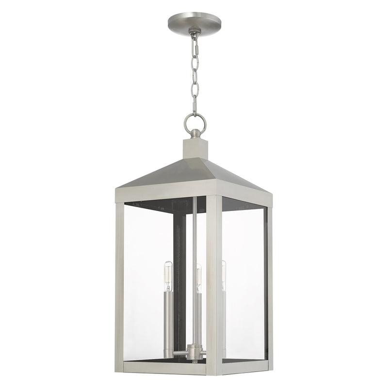 Nyack 3-Light Large Outdoor Pendant Lantern in Brushed Nickel