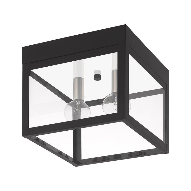 Nyack 2-Light Outdoor Flush Mount in Black with Brushed Nickel Finish Cluster